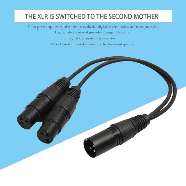 1pc 3pin XLR Splitter Cable Male Jack To Dual 2 Female Plug Y Splitter