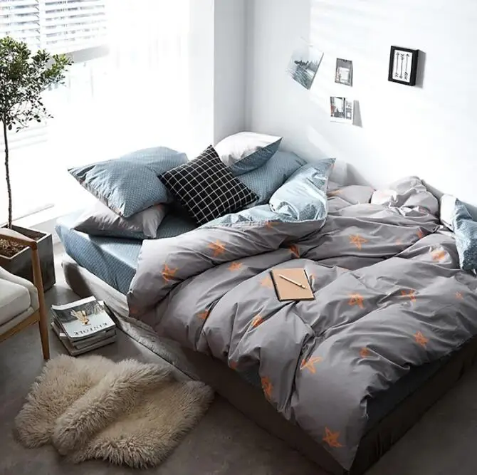 

4 PCS Cotton Bedding Set Come with Duvet Cover Flat Sheet and Pillow Case