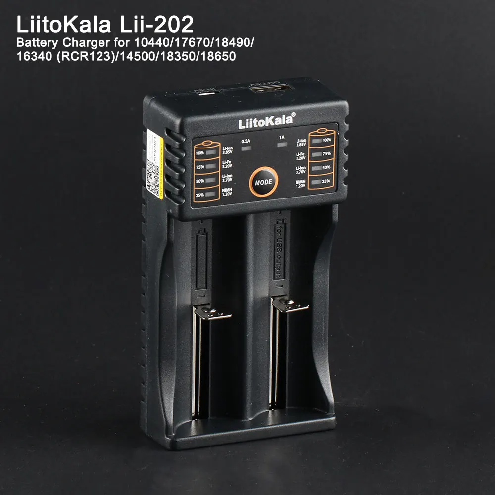 

LiitoKala Lii-202 Li-ion NiMH Liepo4 USB Battery Charger for 10440/17670/18490/16340 (RCR123)/14500/18350/18650,mobile power