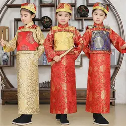 2019 костюм ханьфу дети традиционный старинный Китайский Императорский костюм мальчиков династии Цин Костюмы King народная танцевальная