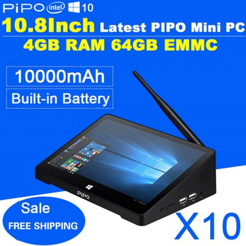 2016 10.8 Inch 1920*1280 PIPO X10 Mini PC Windows 10+Android 5.1 TV Box Intel Z8300 Quad Core 4G RAM 64G ROM HDMI Wifi Bluetooth