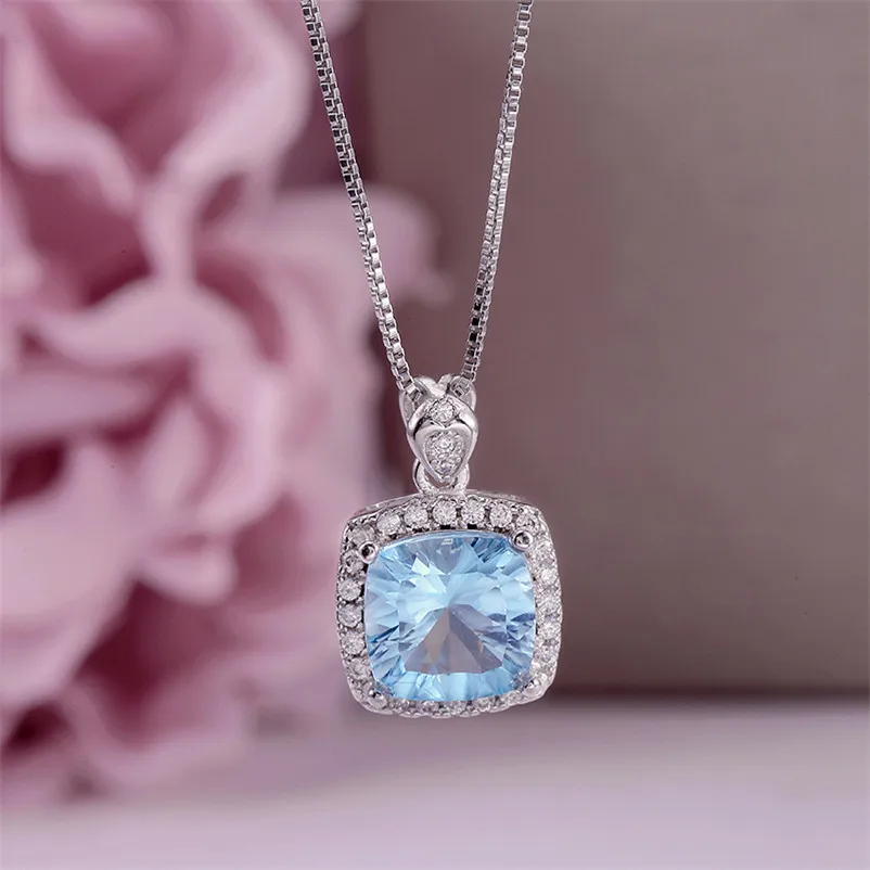 100% Natural Blue Topaz Necklace Pedant 