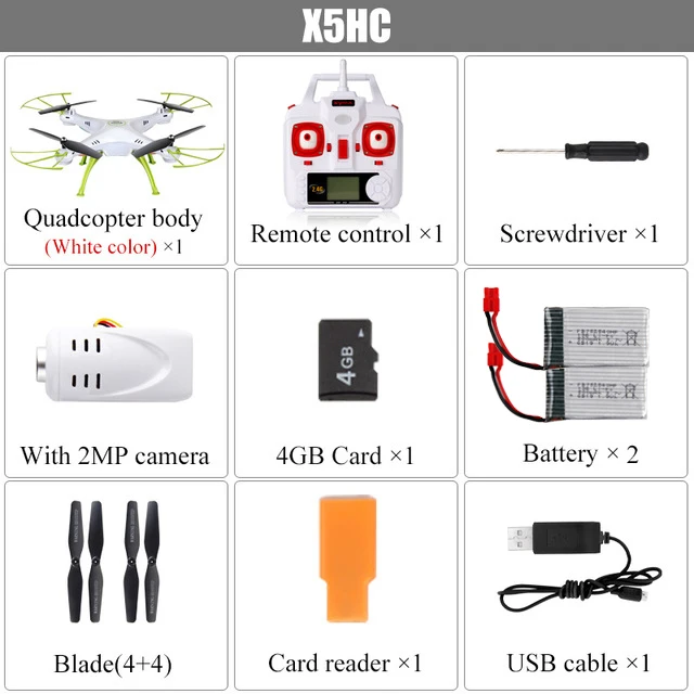 SYMA X5HC 4CH 2,4G 6-осевой RC оси для дрона с Вертолет камеры VS Syma X5C X5SC X5SW X400/X600 - Цвет: X5HC White 2Battery