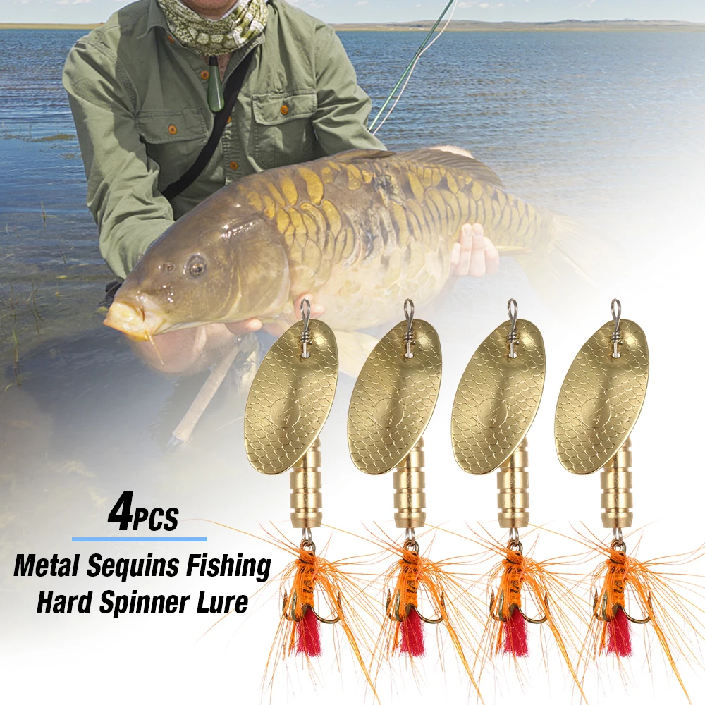

4PCS Metal Spinner Baits Kit Fishing Lure Kit with Rooster Tail Hook Carp Fishing Tackle Fly Fishing Hook Set Pesca Treble Hook