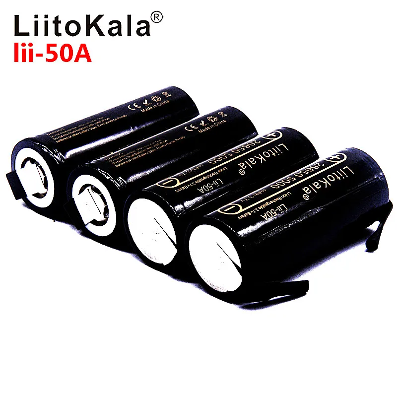 LiitoKala Lii-50A 26650 5000mAh литиевая батарея, 3,7 V 5000 mAh, 26650 аккумуляторная батарея, 26650-50A подходит+ DIY никелевые листы