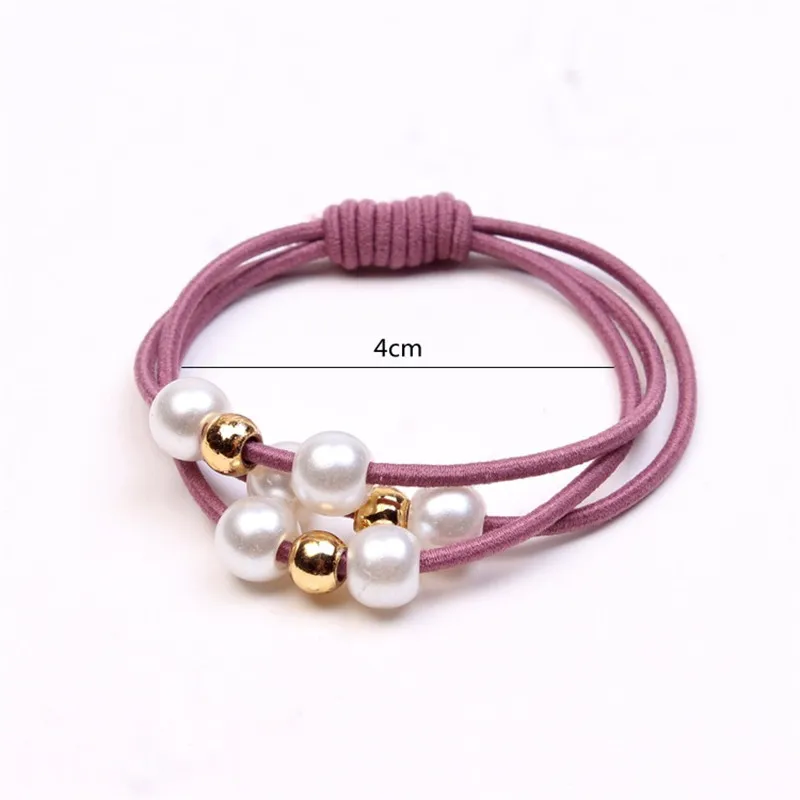 New hot Korean version of spring hair accessories fashion bee pearl hair rope Korean color three ring head rope