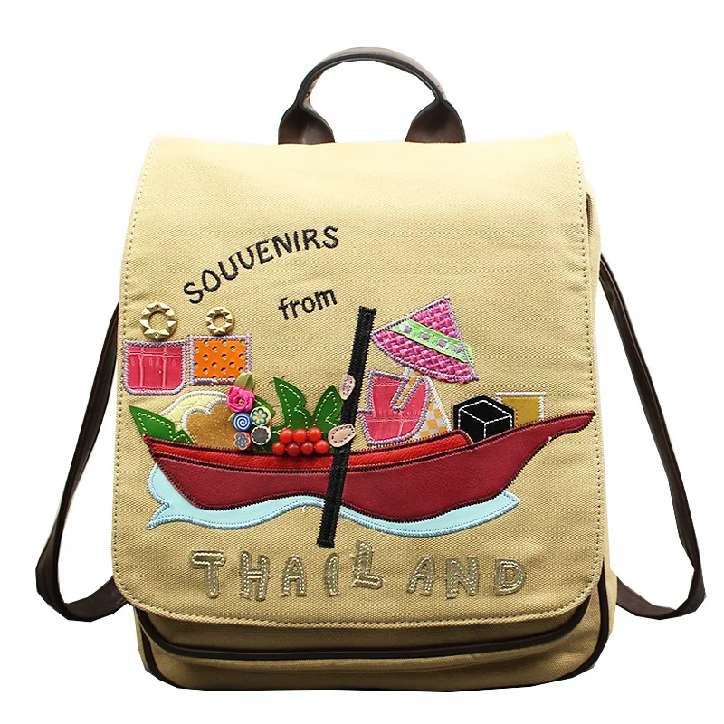 

SJ Women Leather Backpack Preppy Style Schoolbag Travel Bag Totes Braccialini Style Handicraft Design Art Cartoon Fruit Boat