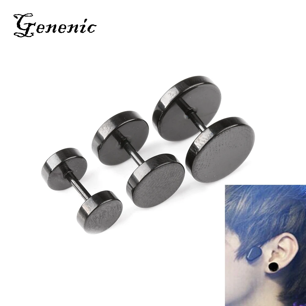 

1 Pair New Classic Men Boy Punk Stainless Steel Ear Studs Silver Black Round Barbell Earrings Minimalist Bijoux Jewelry Unisex