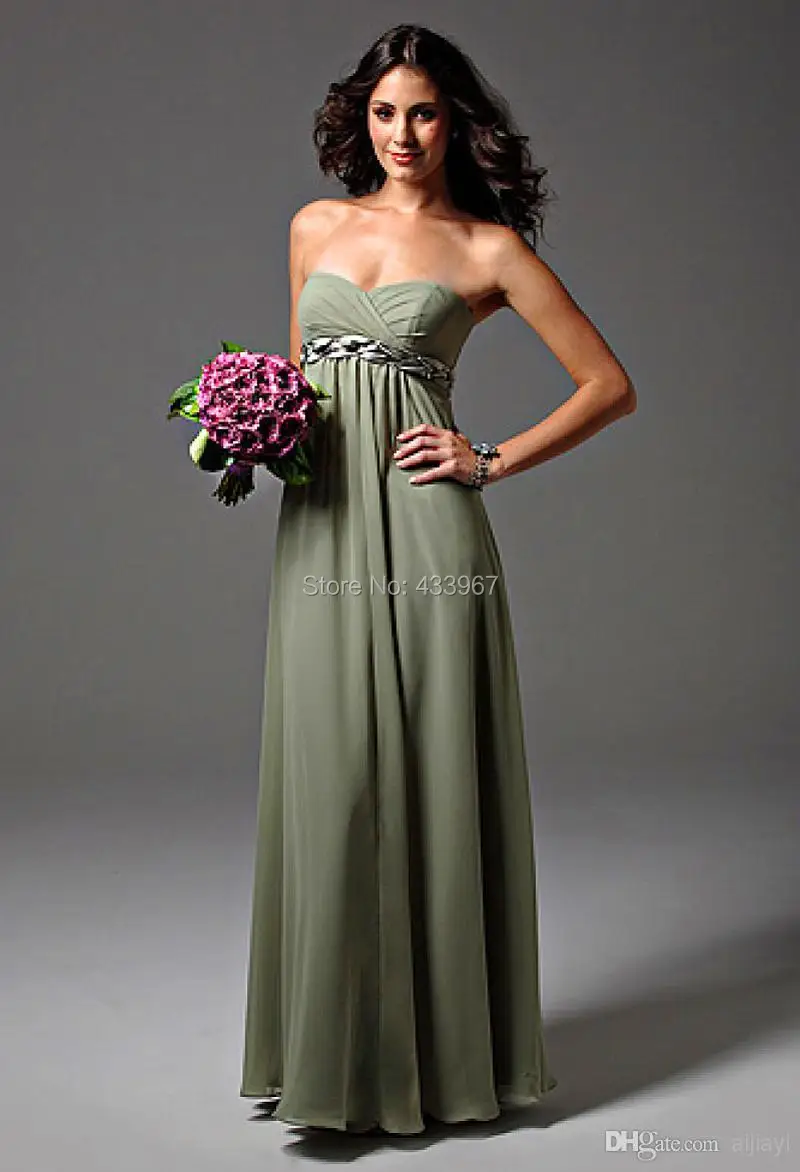 2015 New Bridesmaid Dress Strapless Sage Green Chiffon Maternity Long