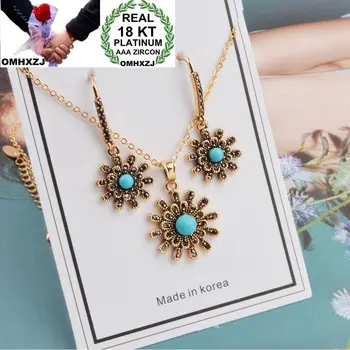 

OMHXZJ Wholesale Personality Fashion OL Woman Girl Party Wedding Flower Zircon 18KG Gold Earrings+Necklace Jewelry Set SE26