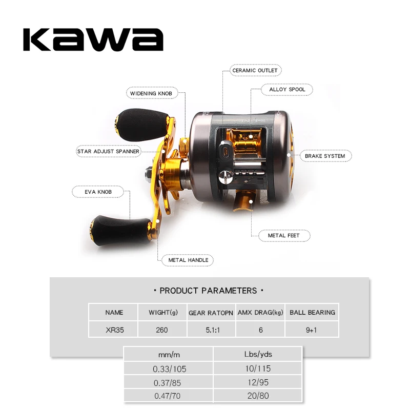 KAWA новая Рыболовная катушка, литая барабанная колесная приманка, литейная катушка, Максимальное сопротивление 4,5 кг, 9+ 1 подшипники, катушка из алюминиевого сплава, морская Рыболовная катушка