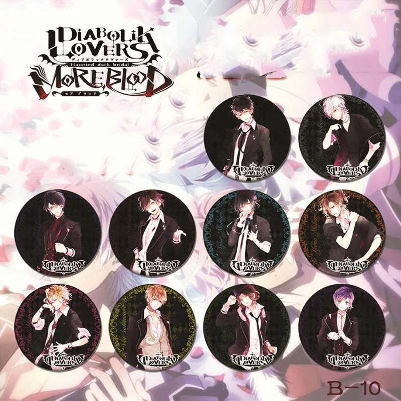 10 шт./компл. 2,6 дюймов значок аниме DIABOLIK LOVERS аниме аято Сакамаки Kanato Laito Shu ouma Reiji Subaru брошь для кимоно значок любителей аниме