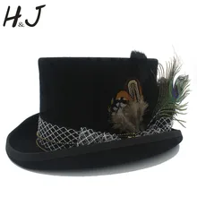 13,5 см, 4 размера, ручная работа, черная шерсть, для женщин и мужчин, стимпанк, фетровая шляпа, топ, шляпа для традиционного бобра, вечерние Свадебная шляпка