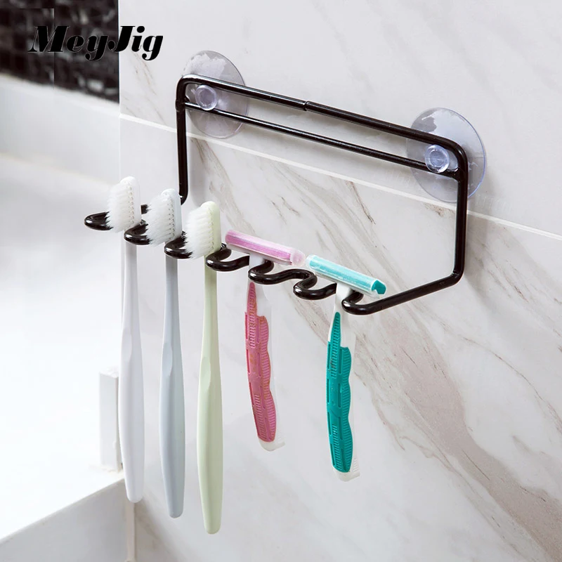Meyjig Wrought Iron Suction Wall Toothbrush Holder Bathroom Mounted Tool Rack Seamless Cup Shelf Razor Storage | Дом и сад