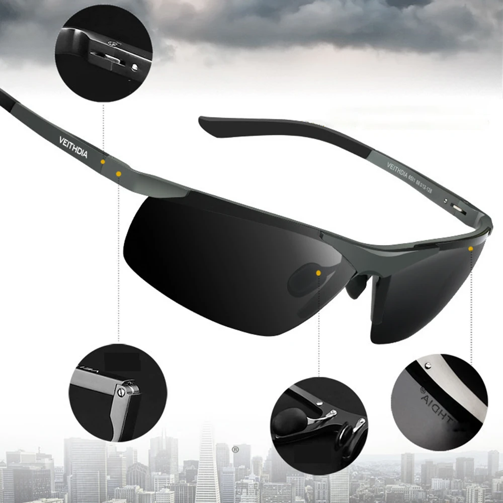 Koop VEITHDIA Brand Designer Aluminium Magnesium Gepolariseerde Lens Mannen Zonnebril Spiegel Zonnebril Mannelijke Eyewear Voor Mannen gafas 6501