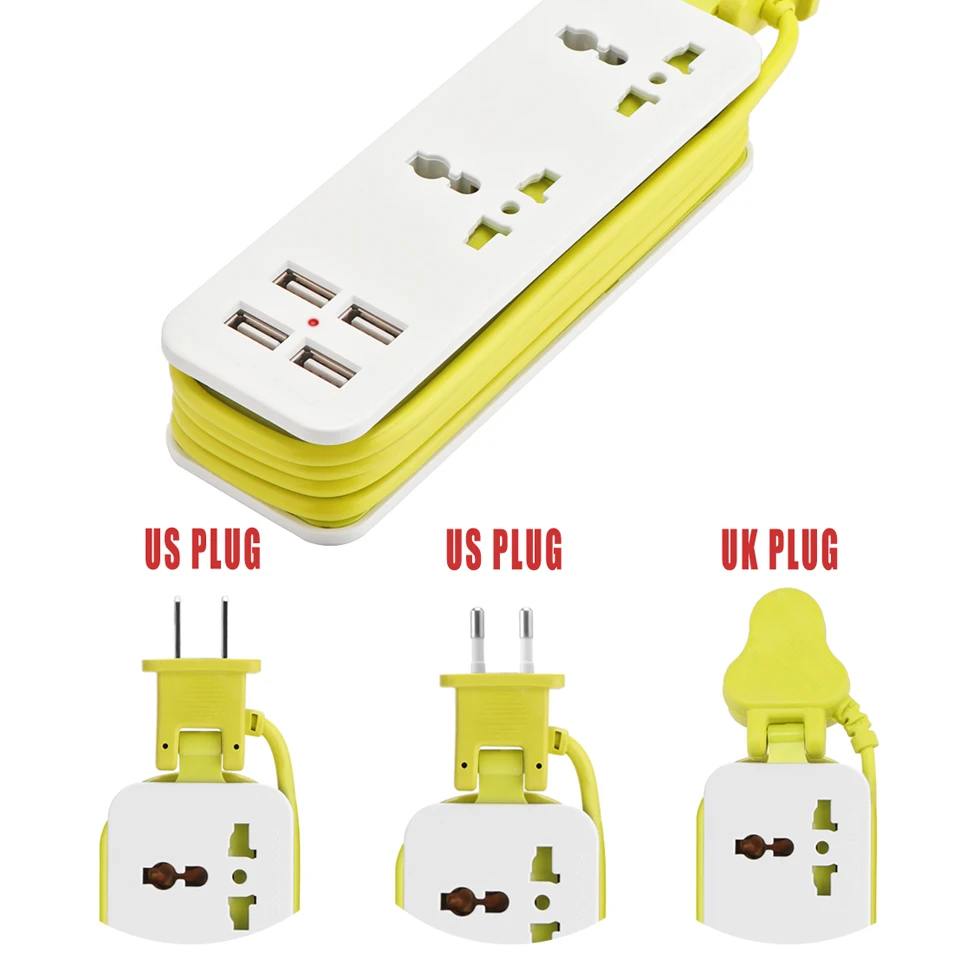 FORNORM ЕС вилка удлинитель розетка портативный дорожный сетевой фильтр с 4 USB 5 в 2 А выход) умное зарядное устройство на стену