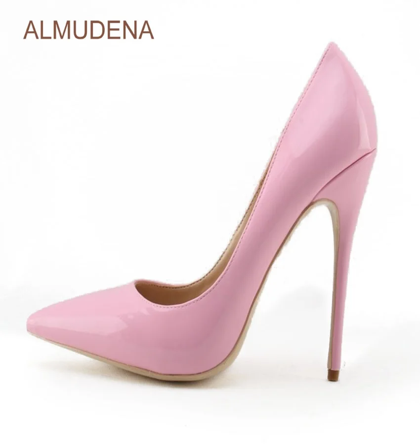 

ALMUDENA Young Girl's Top Brand Pink Patent Leather High Heel Shoes Sweet Stylish Office Lady Daily Dress Shoes Shallow Pumps