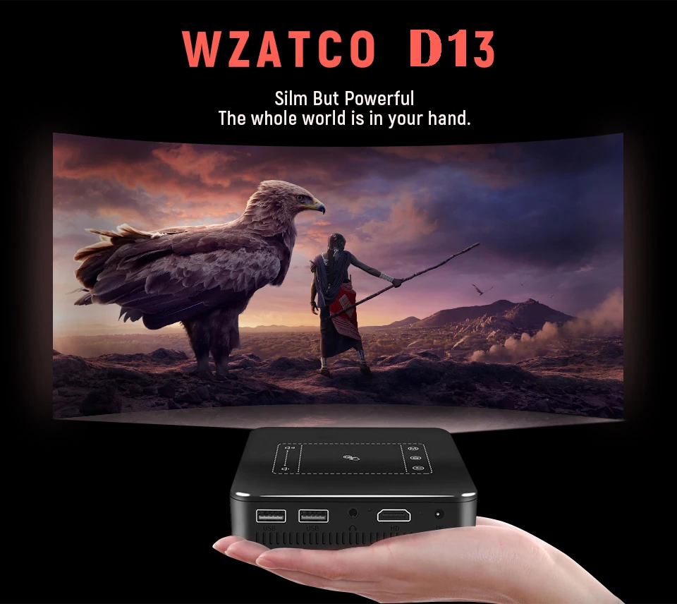 WZATCO D13 Android 7,1 небольшой карманный проектор 4 K смарт-Пико портативный проектор светодиодный WI-FI встроенный Батарея проектор для домашнего