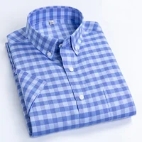 MACROSEA Men's Casual Shirts Leisure Design Plaid High Quality Men's Social Shirts 100% Cotton Short Sleeve Men's Shirts BLN 1