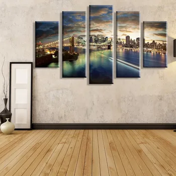 

5 Panels Tall Bridge oil painting Canvas Wall Art Picture Home Decoration Living Room Canvas Print Modern Painting