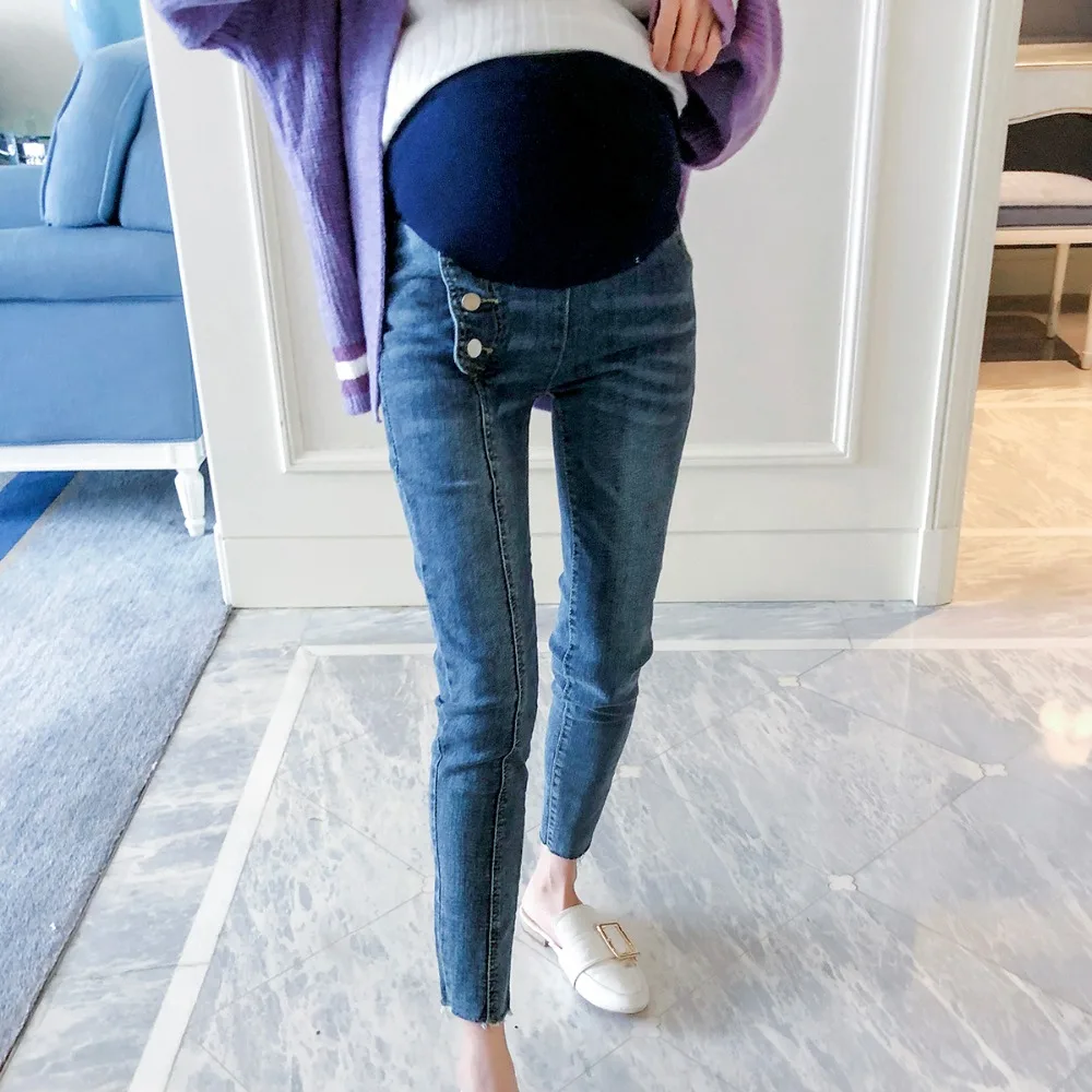 Maternity jeans trousers 2018 autumn new outer wear tide was thin loose mom maternity care belly pants