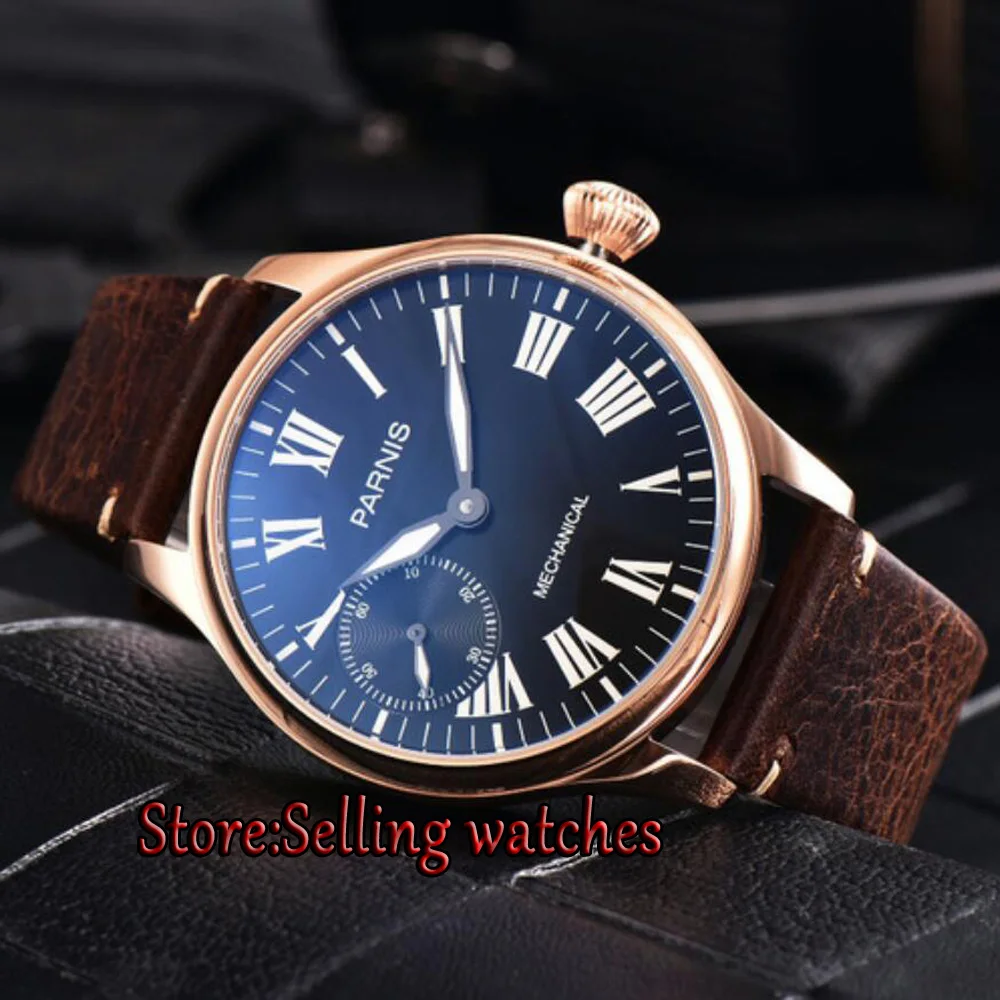 Parnis 44mm Rose gold case Black dial Hand Winding ST 3600 6497 Mechanical Mens Watches Parnis 44mm Rose gold case Black dial Hand Winding ST 3600 6497 Mechanical Mens Watches