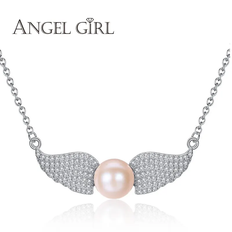 Angel Girl Pearl Jewelry Natural Pearl Necklaces Necklace For Women wedding gift Wing 925 silver