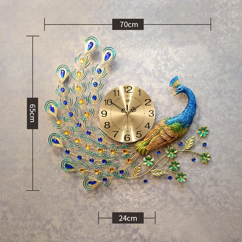 Негабаритных настенные часы Павлин Европейский гостиная личность креативные модные часы спальни немой арт светящиеся кварцевые часы - Цвет: E