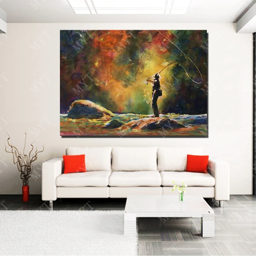 

Catch fishing picture impressionist canvs oil painting for home sense decor dropshipping art home decoration