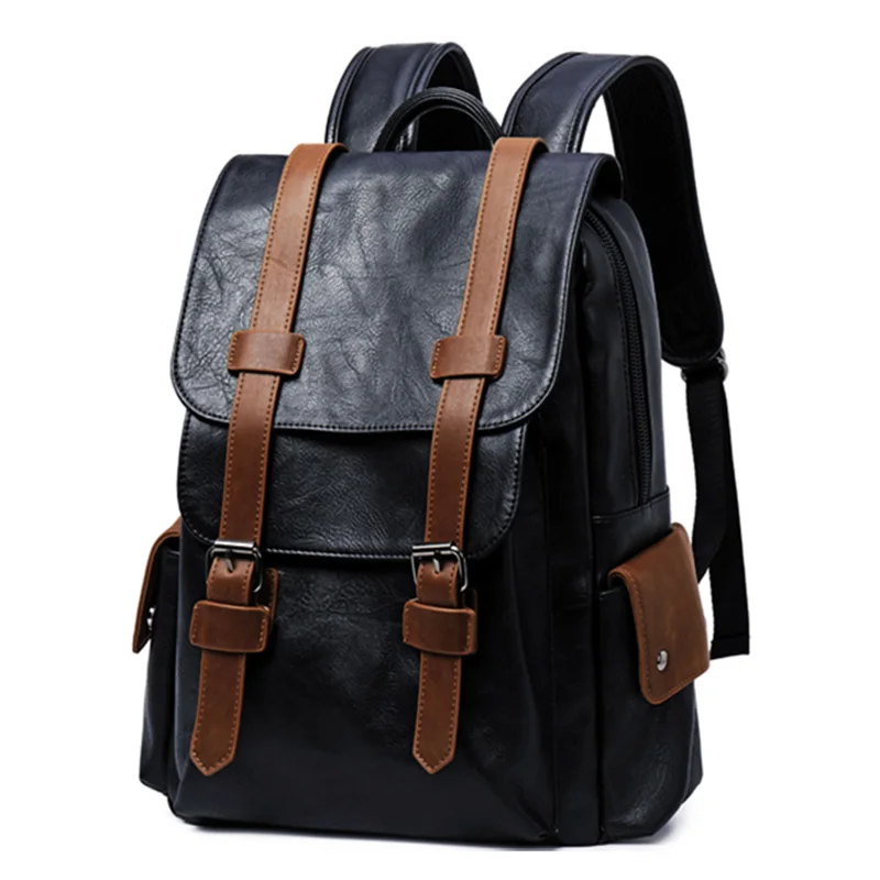 

Crazy-horse leather men backpack 2019 Retro Waterproof men backpack for 15.6" laptop fashion black brown school backpack bag