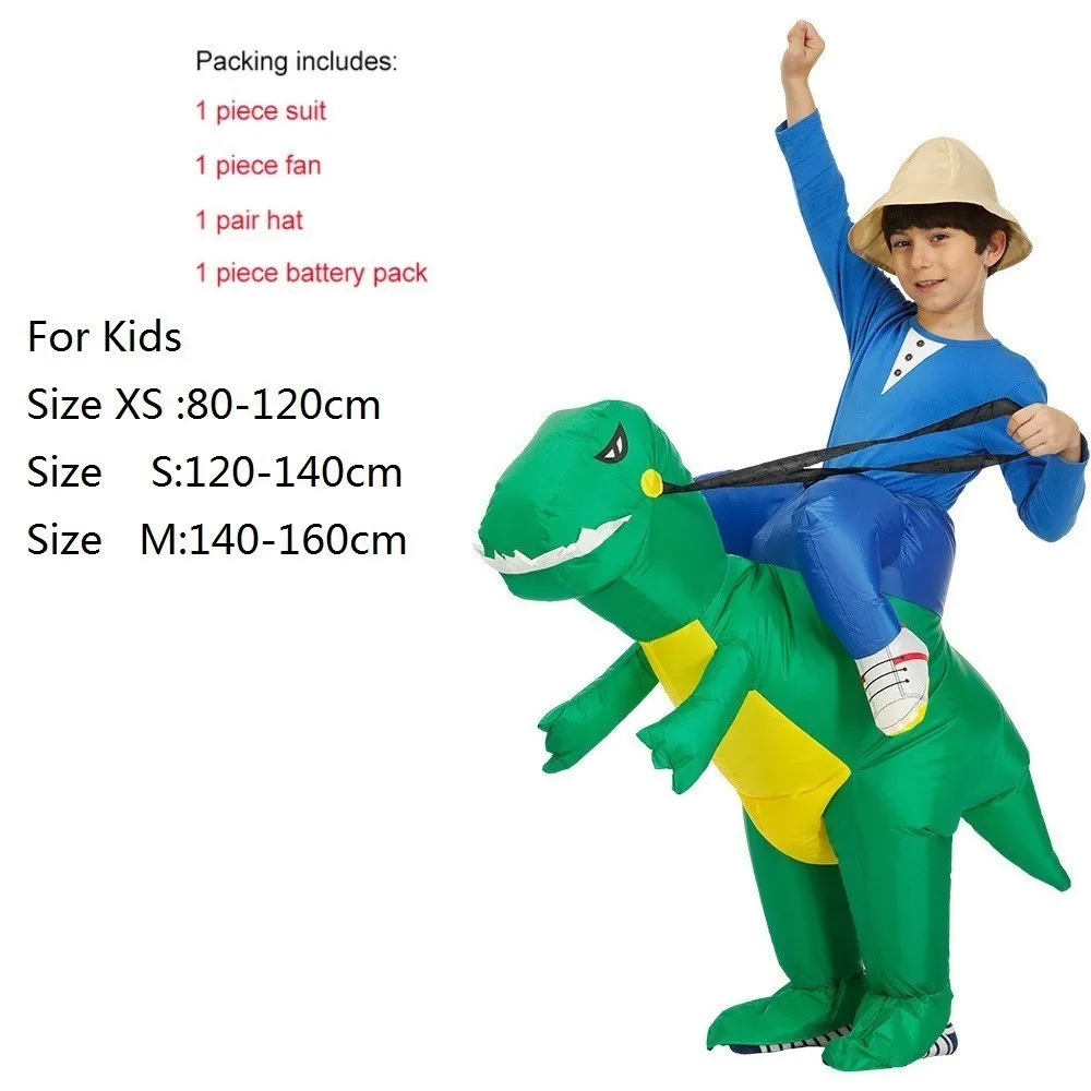 Праздничный костюм на Хэллоуин для детей, карнавальный костюм для мальчиков, Женский надувной костюм динозавра, забавные вечерние платья, Косплей животных - Цвет: kids green Dinosaur