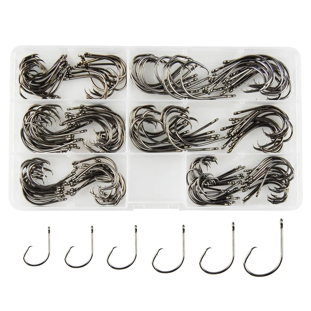

Shaddock Fishing 150pcs/Box Black High Carbon Steel Fishing Hook UltraPoint Demon Offset Sport Circle Fishing Hooks