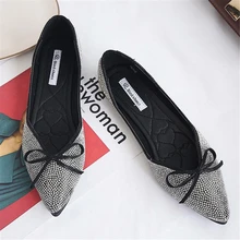 Г. Новая женская обувь модная Осенняя обувь, полный алмазов галстуки-бабочки с блестками, на плоской подошве женские пикантные тонкие туфли с острым носком