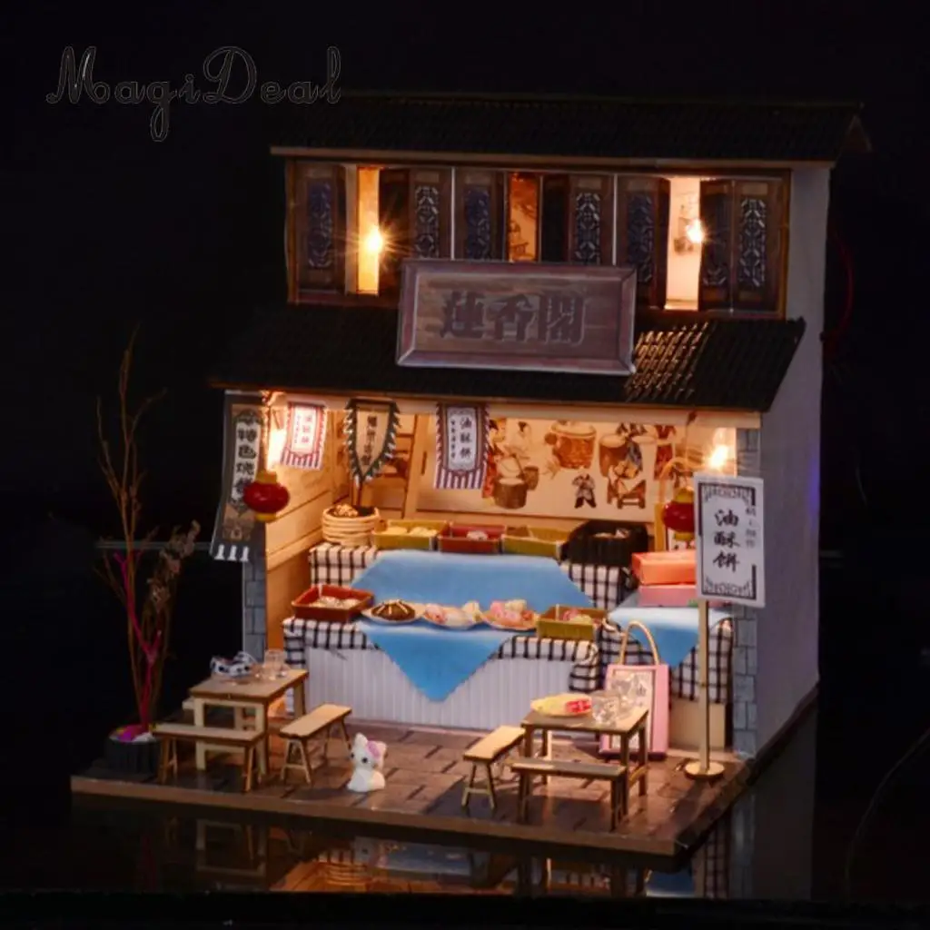 1/24 DIY Dollhouse Miniature Kit with Furniture, Light - Archaic Chinese Snack Shop Gift