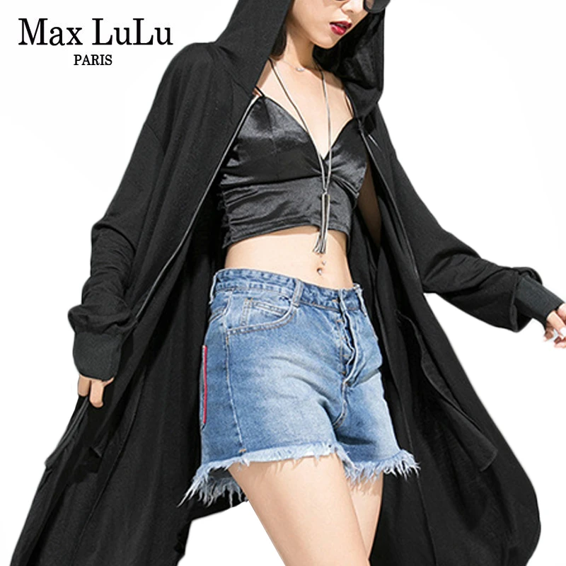 

Max LuLu 2019 Autumn Fashion Korean Windbreaker Ladies Printed Streetwear Womens Hooded Trench Casual Clothes Designer Long Coat