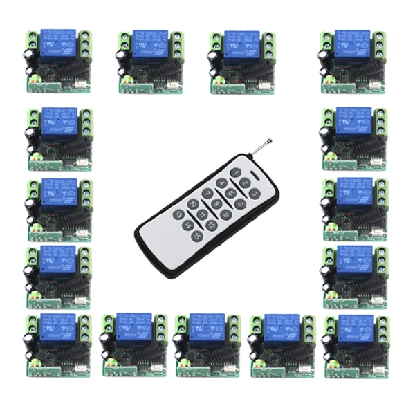 

MITI- DC12V 15CH Radio Controller RF Wireless Remote Control Switch System, 1 X Transmitters and 15X 10A 1CH ReceiverSKU: 5464