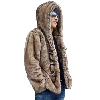 

2018 Winter Men Faux Mink Fur Hooded Artificial Fur Coats Male Horn Button Fur Outerwear Plus Size Fur Jacket 4XL 5XL