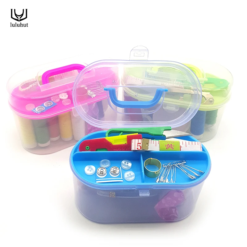 

Double layer portable travel sewing kits box with color needle threads scissor pin hand work sewing box handwork accessories