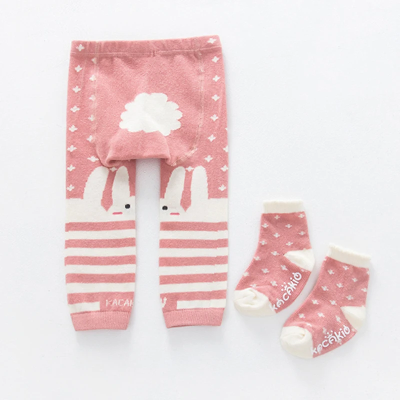 Мягкие дышащие штаны для малышей осенне-зимние штаны с рисунком животных для маленьких мальчиков и девочек, леггинсы, брюки+ носки для детей 0-24 месяцев
