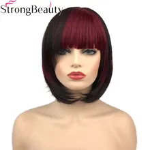 StrongBeauty косплей парик красный/черный смешанный аккуратный/Косой взрыва Боб стрижка женский синтетический парик