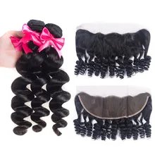 Лучший! Loose Wave Bundles With Frontal Remy Malaysia Human Hair Bundles With Closure 3 Bundles With Closure