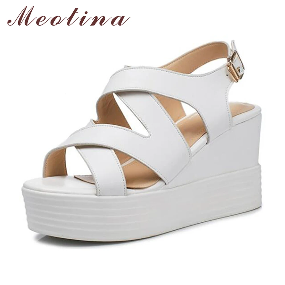 

Meotina Shoes Women Platform Sandals Platform Wedge Heels Gladiator Sandals High Heels Sandals Cutout Ladies Shoes White Beige