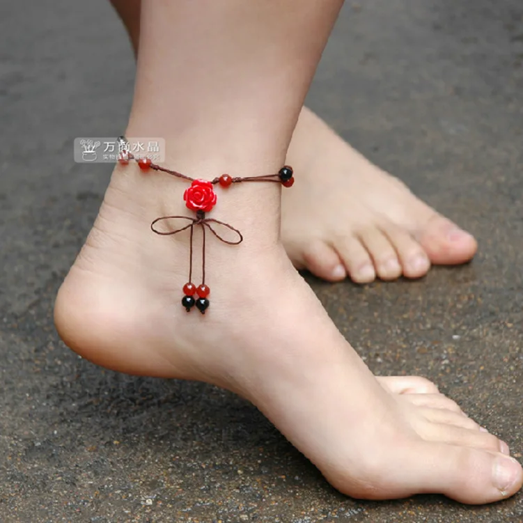 Chinese style original handmade jewelry female fashion red rose black Fashion Jewelry Anklets