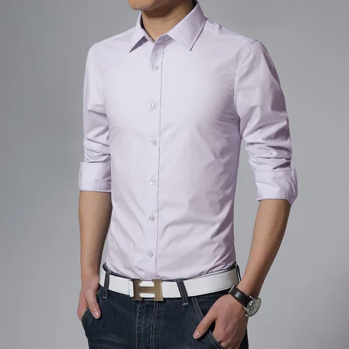 Летняя новая модель чистый цвет бизнес человек досуг раз Футболка Высокое качество модная мужская рубашка с длинным рукавом мужские рубашки - Цвет: Light grey