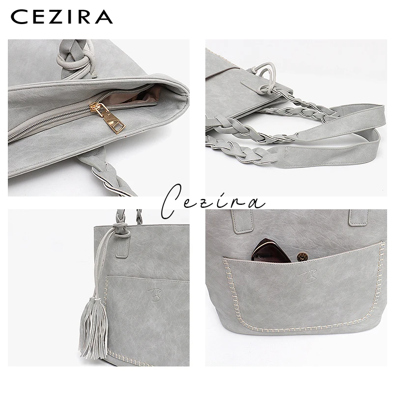 Koop Cezira Hot Koop Vrouwen Vegan Lederen Schoudertassen Dames Mode Kwastje Tote Voorvak Dagelijks Handtassen Vrouwelijke Grote Bolsa Sac