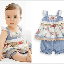 Лето sleveless Цветочные Детские Одежда для девочек трапециевидной формы футболка+ Шорты маленькая принцесса костюмы Одежда для маленькой девочки