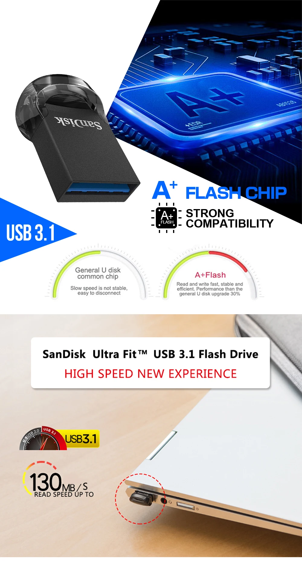 100% натуральная SanDisk CZ430 USB Flash Drive 64 GB 16 GB миниатюрный USB флеш-накопитель USB 3,1 до 130 МБ/с. USB 3,0 USB Stick 32 GB 128 GB 256 GB