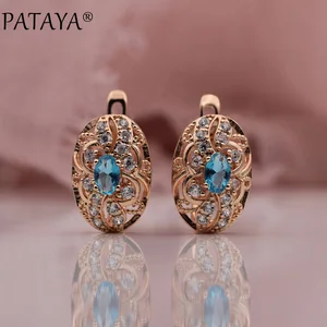 PATAYA 328 Anniversary 585 Rose Gold 11 Colors Oval Micro Wax Inlay Natural Zircon Dangle Earrings Women Wedding Party Jewelry PATAYA 328 Anniversary 585 Rose Gold 11 Colors Oval Micro Wax Inlay Natural Zircon Dangle Earrings Women Wedding Party Jewelry