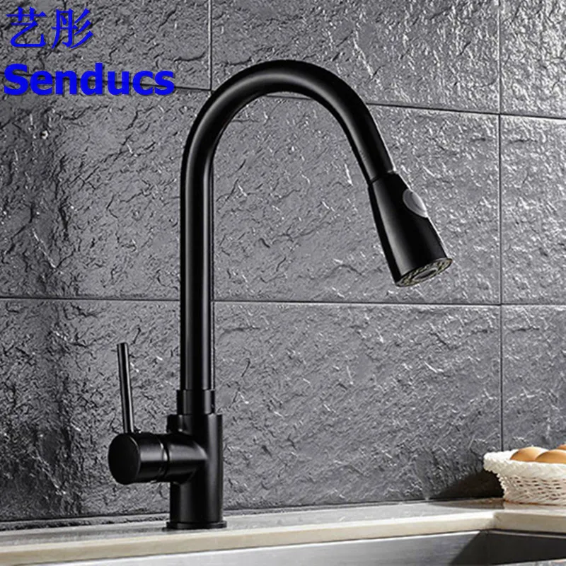 

Free shipping Senducs pull out kitchen faucet with 360 degree rotation solid brass kitchen sink faucet of hot cold water faucet