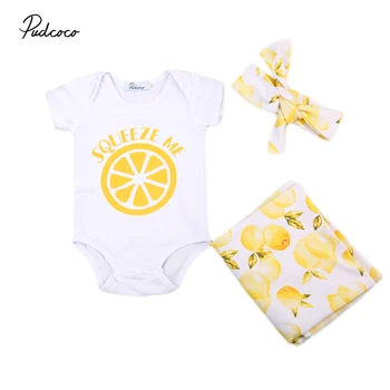 

0-18M 3Pcs Infant Baby Boy Girl Swaddling Swaddle Muslin Wrap Bodysuit Headband Clothes Sweetie Clothing Set